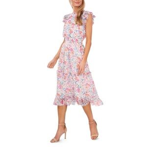 Cece Floral Print Ruffle Midi Dress, size Small